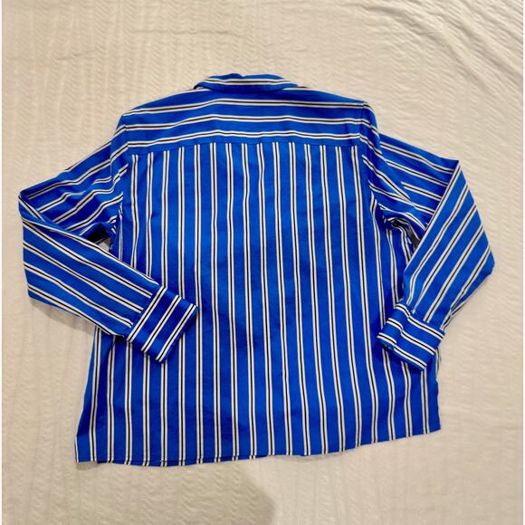 Talbots Easy Care Shirt Women's Large Blue White Black Stripes Coastal Nautical - Picture 15 of 15